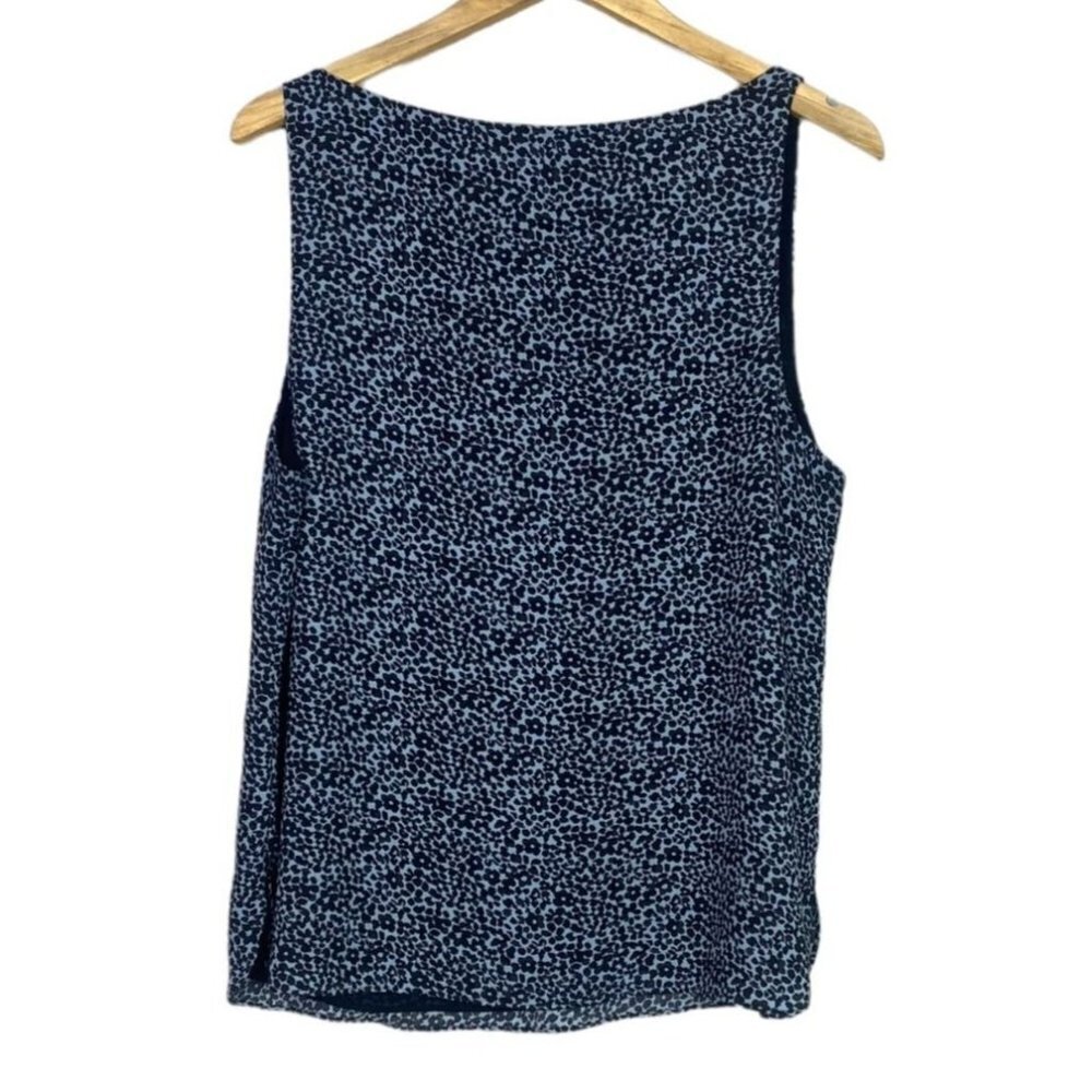 Ann Taylor LOFT Sleeveless Floral Print Silk Feel Blouse Lined L Blue Grey #2558 - Picture 4 of 12